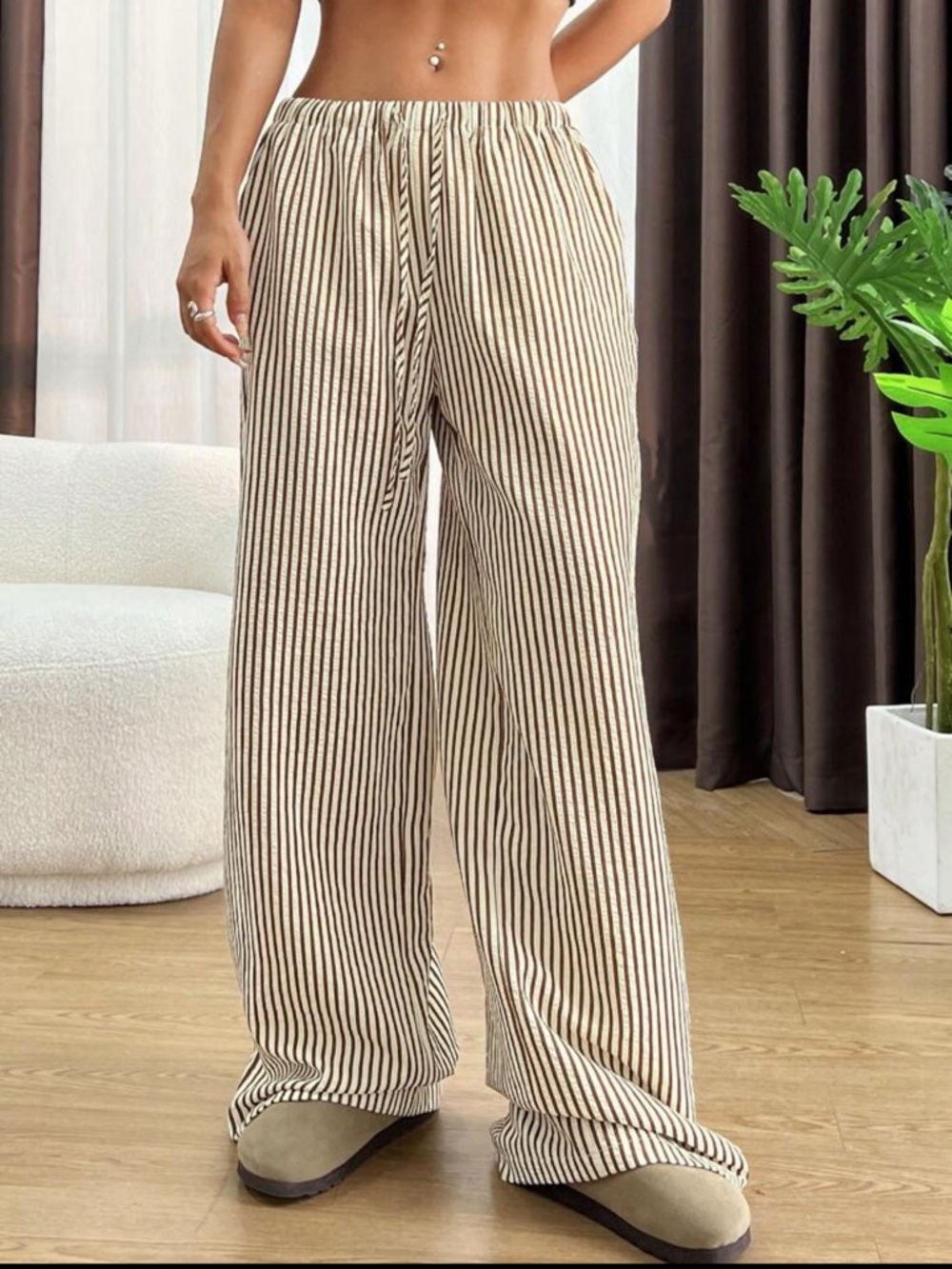 SHEIN Women's Casual Striped Wide-Leg Long Pants - Picture 5 of 9